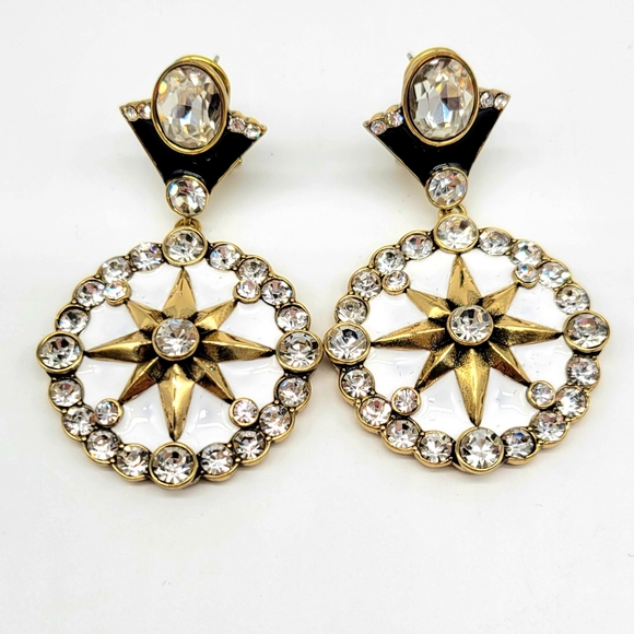 Heidi Daus Geometric Black + White Enamel Art Deco Earrings w/ Swarovski Crystal - Picture 4 of 10